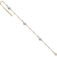 14K Two-Tone Gold Beads and Dolphin Anklet with 1" Extender - 10" Total Length