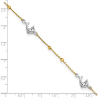 14K Two-Tone Gold Beads and Dolphin Anklet with 1" Extender - 10" Total Length