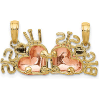 14K Two-Tone Gold BIG SIS-LIL SIS Break-Apart Heart Pendant with Rhodium Accents by Oro Pregiato