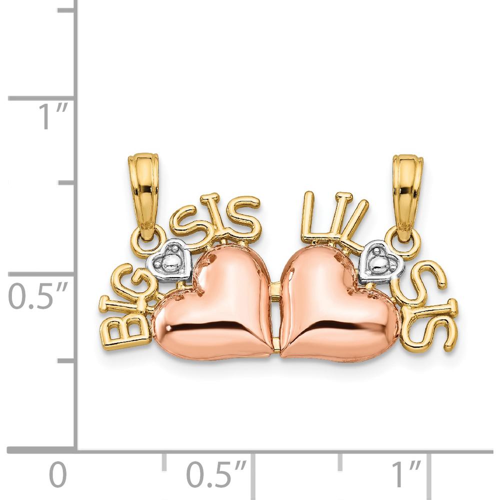 14K Two-Tone Gold BIG SIS-LIL SIS Break-Apart Heart Pendant with Rhodium Accents by Oro Pregiato