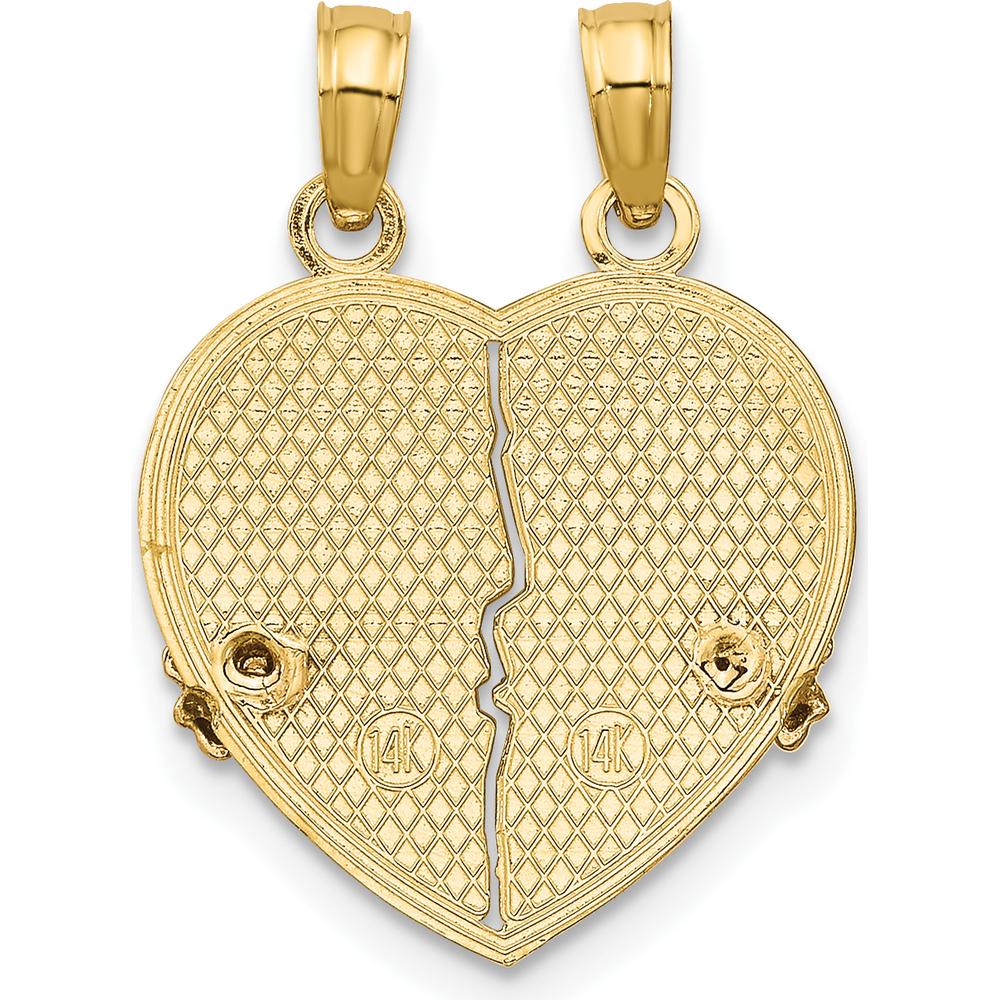 14K Two-Tone Gold BIG SIS-LIL SIS Break-Apart Heart Pendant with Rose Gold Flowers by Oro Pregiato