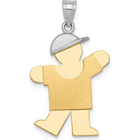 14K Two-Tone Gold Boy Charm Pendant with Hat - Engravable, 30mm Length by Oro Pregiato