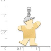 14K Two-Tone Gold Boy Charm Pendant with Hat - Engravable, 30mm Length by Oro Pregiato