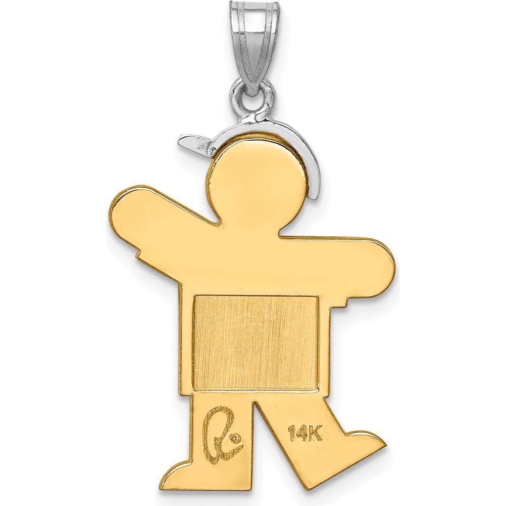 14K Two-Tone Gold Boy Charm Pendant with Hat - Engravable, 30mm Length by Oro Pregiato