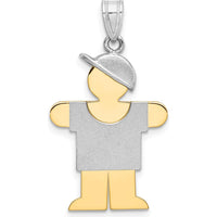14K Two-Tone Gold Boy Charm with Hat - Engravable Kids Pendant by Oro Pregiato
