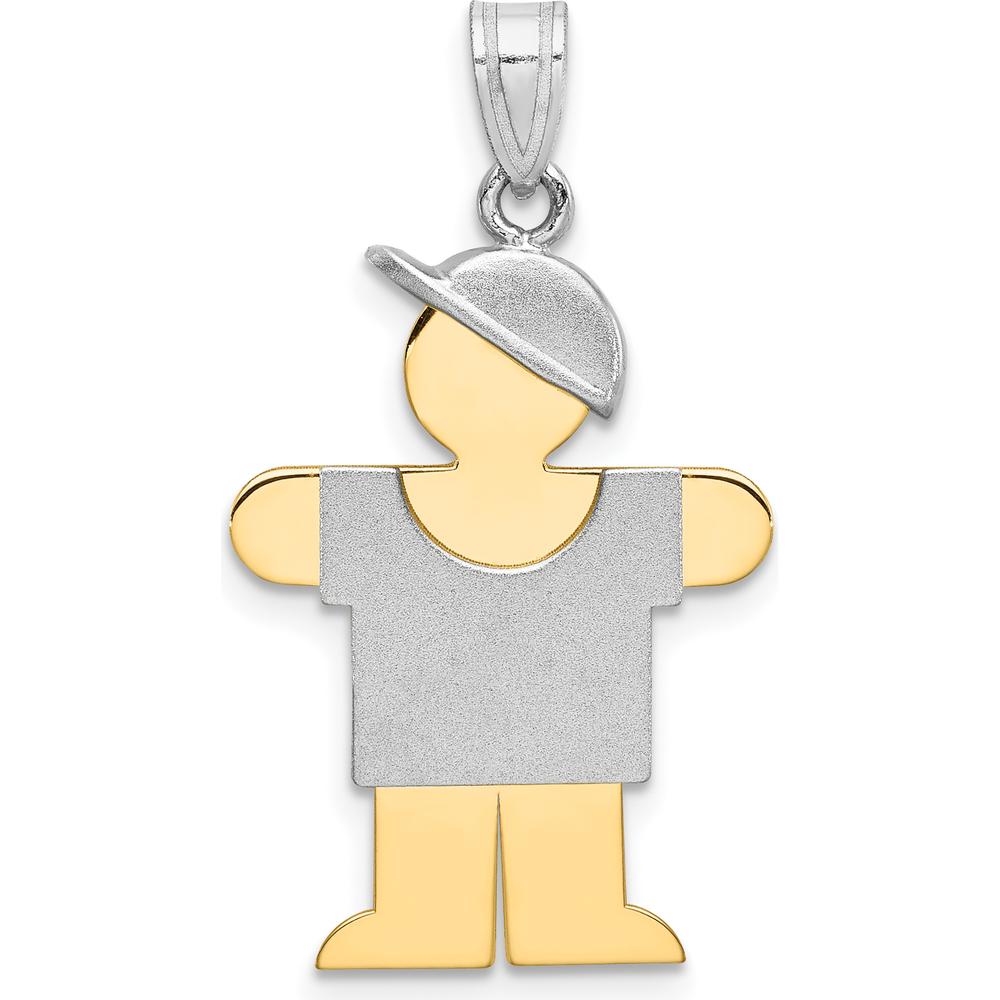 14K Two-Tone Gold Boy Charm with Hat - Engravable Kids Pendant by Oro Pregiato