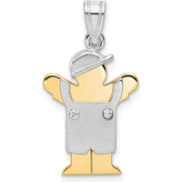 14K Two-Tone Gold Boy in Overalls Pendant with Round Diamonds - 0.01 Carat Total Diamond Weight by Oro Pregiato