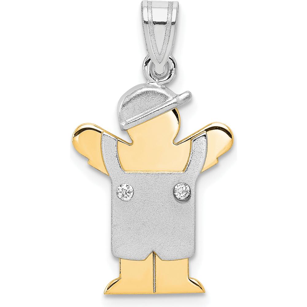 14K Two-Tone Gold Boy in Overalls Pendant with Round Diamonds - 0.01 Carat Total Diamond Weight by Oro Pregiato