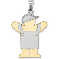 14K Two-Tone Gold Boy in Overalls with Hat Pendant featuring 2 Round Diamonds - 0.03 Carat Total Diamond Weight by Oro Pregiato