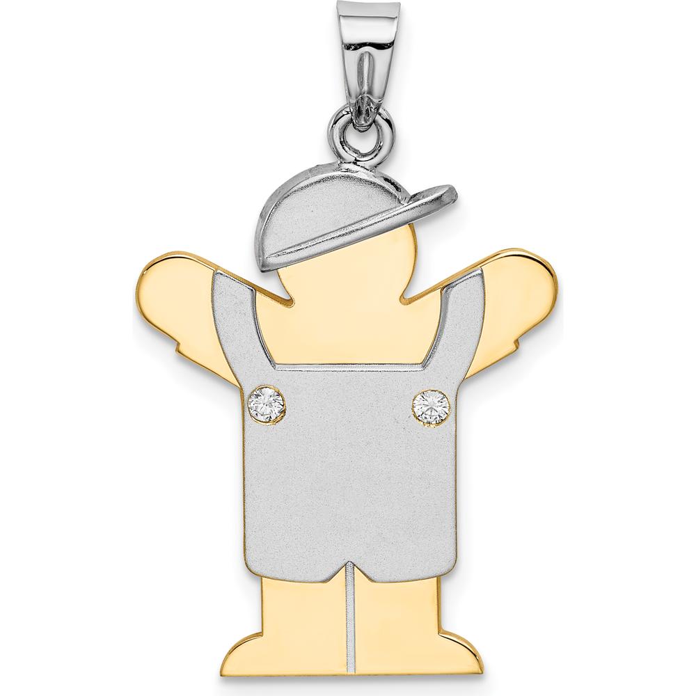 14K Two-Tone Gold Boy in Overalls with Hat Pendant featuring 2 Round Diamonds - 0.03 Carat Total Diamond Weight by Oro Pregiato