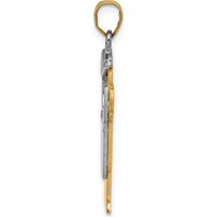 14K Two-Tone Gold Boy in Overalls with Hat Pendant featuring 2 Round Diamonds - 0.03 Carat Total Diamond Weight by Oro Pregiato