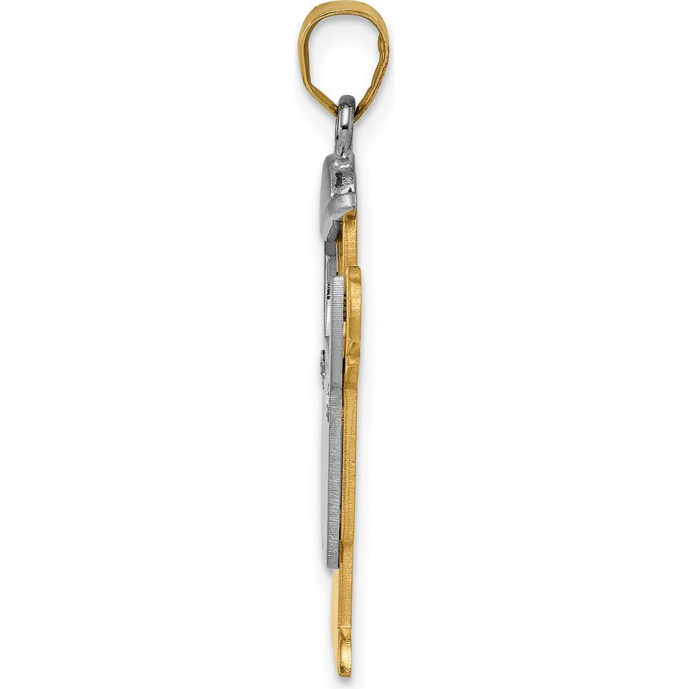 14K Two-Tone Gold Boy in Overalls with Hat Pendant featuring 2 Round Diamonds - 0.03 Carat Total Diamond Weight by Oro Pregiato