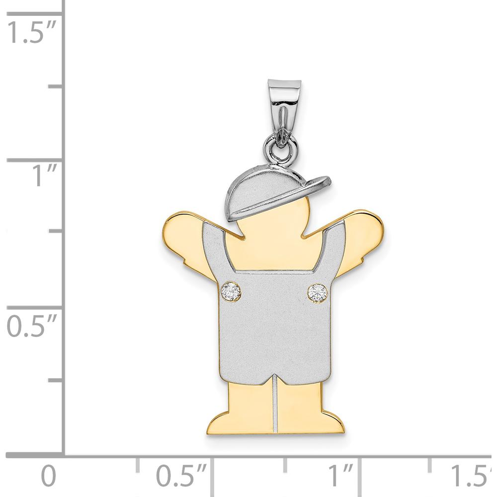 14K Two-Tone Gold Boy in Overalls with Hat Pendant featuring 2 Round Diamonds - 0.03 Carat Total Diamond Weight by Oro Pregiato