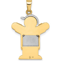 14K Two-Tone Gold Boy in Overalls with Hat Pendant featuring 2 Round Diamonds - 0.03 Carat Total Diamond Weight by Oro Pregiato