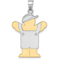 14K Two-Tone Gold Boy in Overalls with Hat Pendant - Playful Themed Charm by Oro Pregiato
