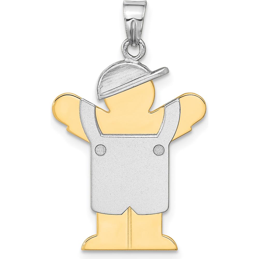 14K Two-Tone Gold Boy in Overalls with Hat Pendant - Playful Themed Charm by Oro Pregiato