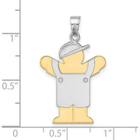 14K Two-Tone Gold Boy in Overalls with Hat Pendant - Playful Themed Charm by Oro Pregiato