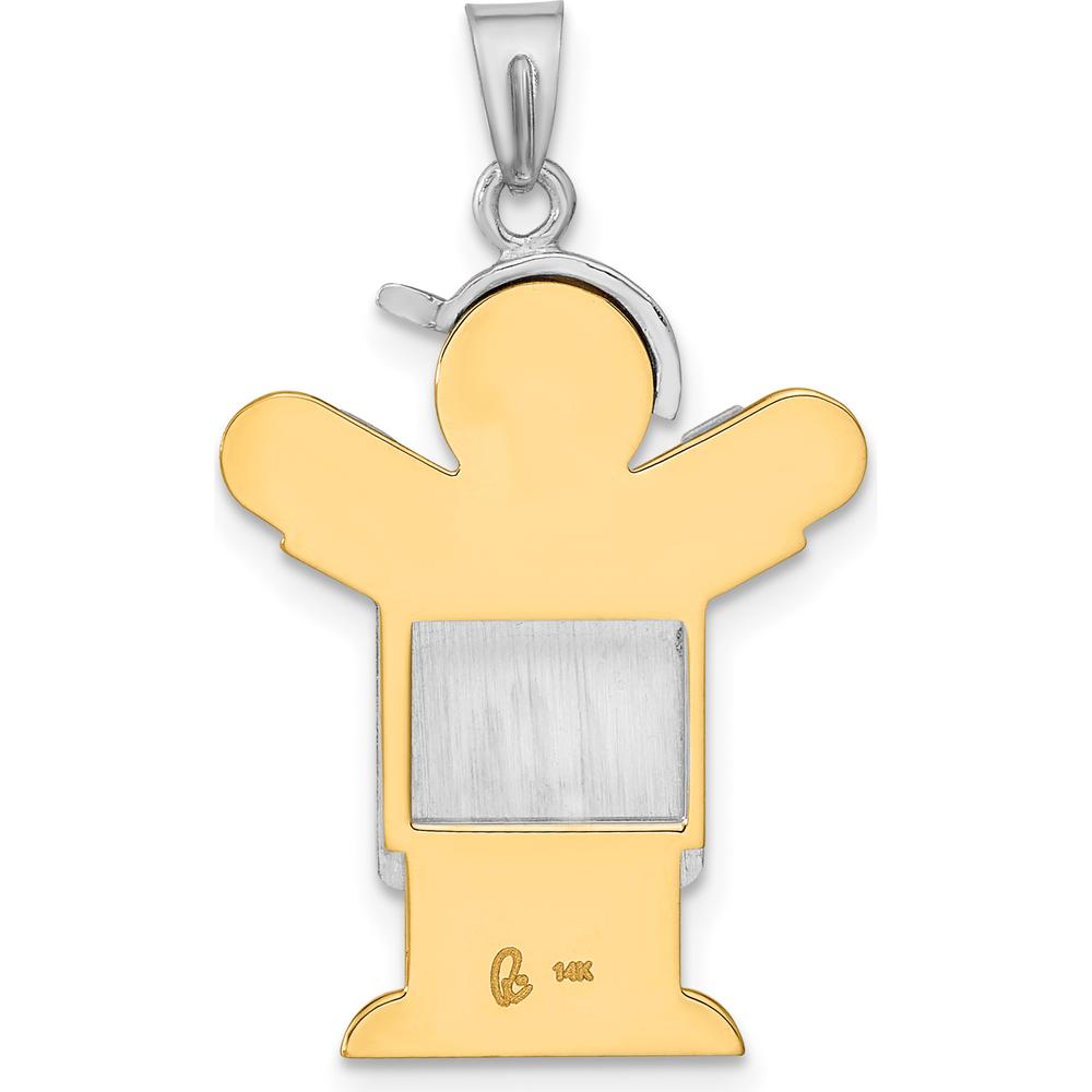 14K Two-Tone Gold Boy in Overalls with Hat Pendant - Playful Themed Charm by Oro Pregiato