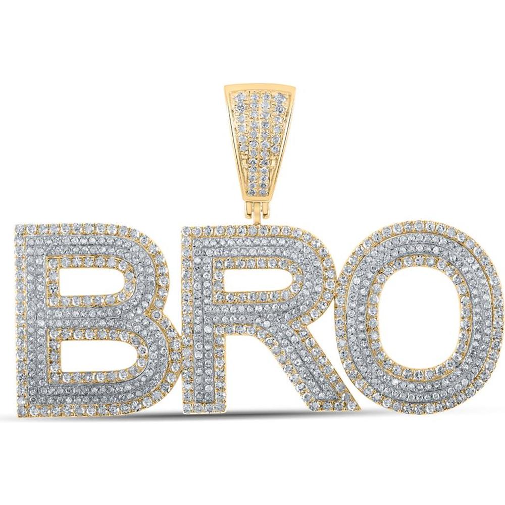 14K Two-Tone Gold "BRO" Pendant with Round Prong-Set Diamonds - 3 Carat Total Diamond Weight