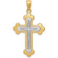 14K Two-Tone Gold Budded Cross Pendant - 26mm Length x 18mm Width by Oro Pregiato