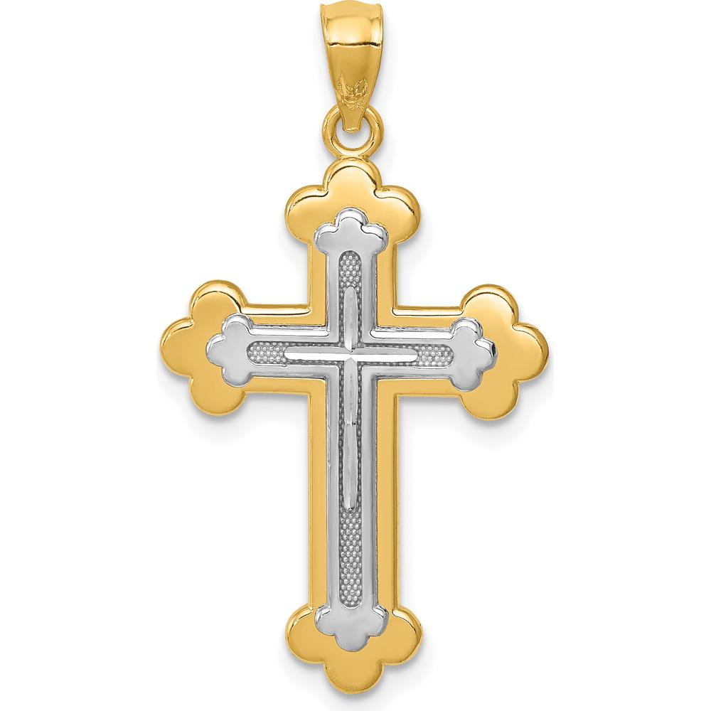 14K Two-Tone Gold Budded Cross Pendant - 26mm Length x 18mm Width by Oro Pregiato