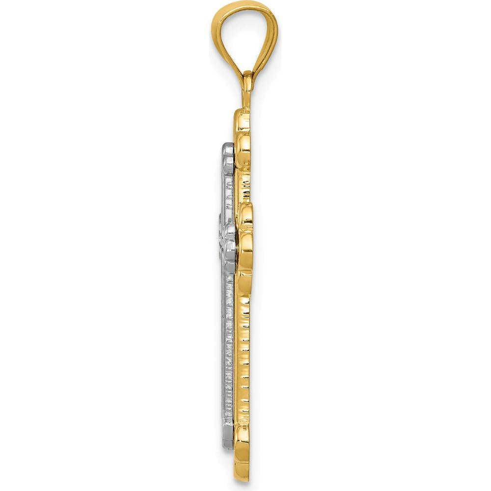 14K Two-Tone Gold Budded Cross Pendant - 26mm Length x 18mm Width by Oro Pregiato