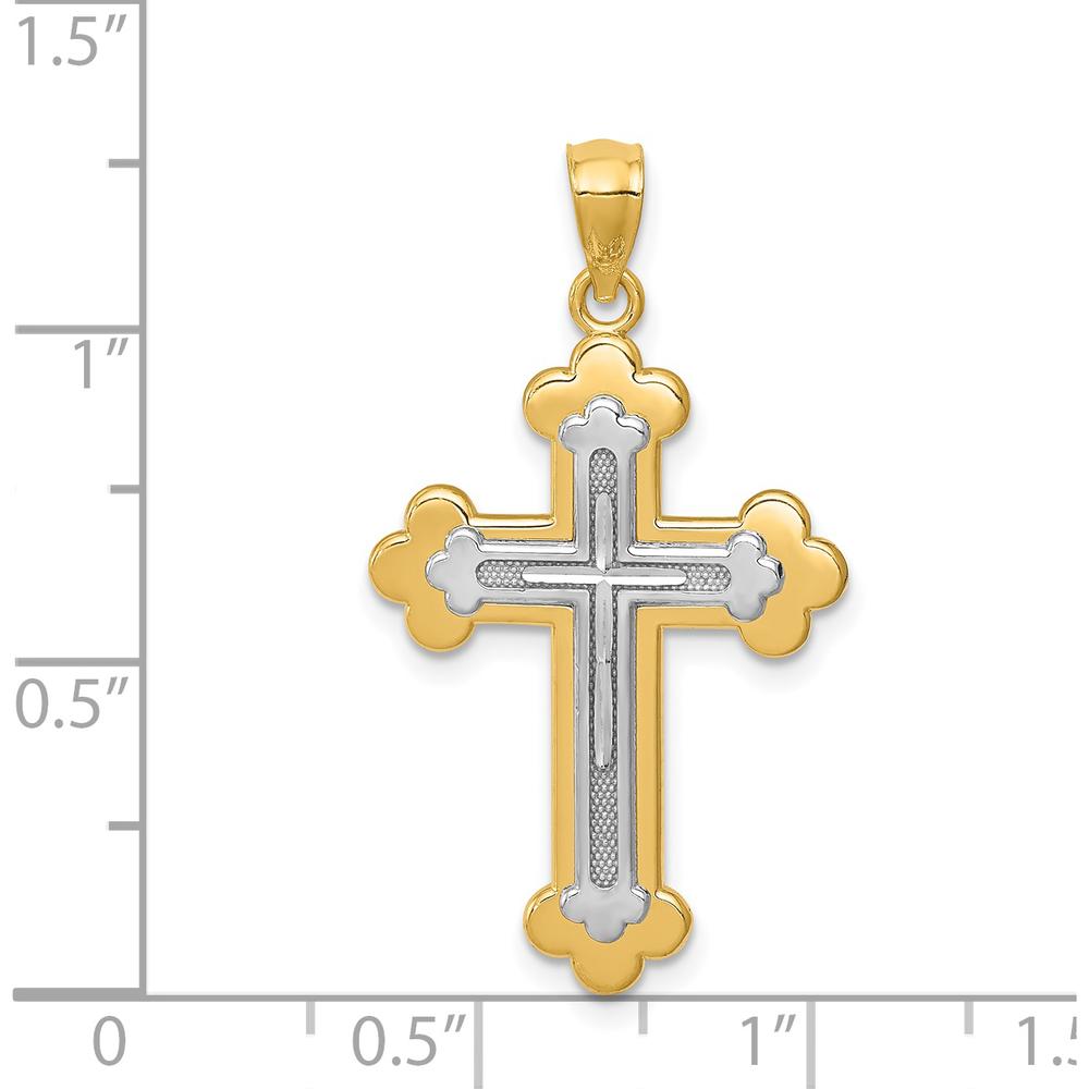 14K Two-Tone Gold Budded Cross Pendant - 26mm Length x 18mm Width by Oro Pregiato