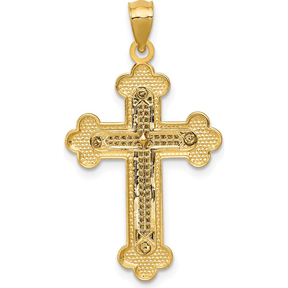 14K Two-Tone Gold Budded Cross Pendant - 26mm Length x 18mm Width by Oro Pregiato