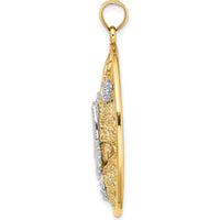 14K Two-Tone Gold Butterfly and Floral Charm Pendant with Rhodium Accents - 40mm Length by Oro Pregiato