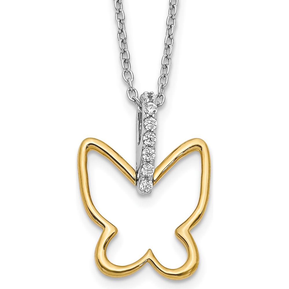 14K Two-Tone Gold Butterfly Pendant Necklace with 0.012 Carat Diamond - 18" Cable Chain by Monteluci Fine Jewelry