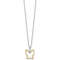 14K Two-Tone Gold Butterfly Pendant Necklace with 0.012 Carat Diamond - 18" Cable Chain by Monteluci Fine Jewelry
