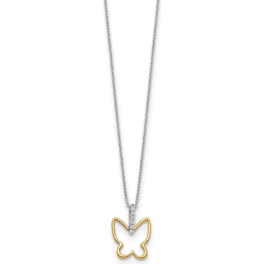 14K Two-Tone Gold Butterfly Pendant Necklace with 0.012 Carat Diamond - 18" Cable Chain by Monteluci Fine Jewelry