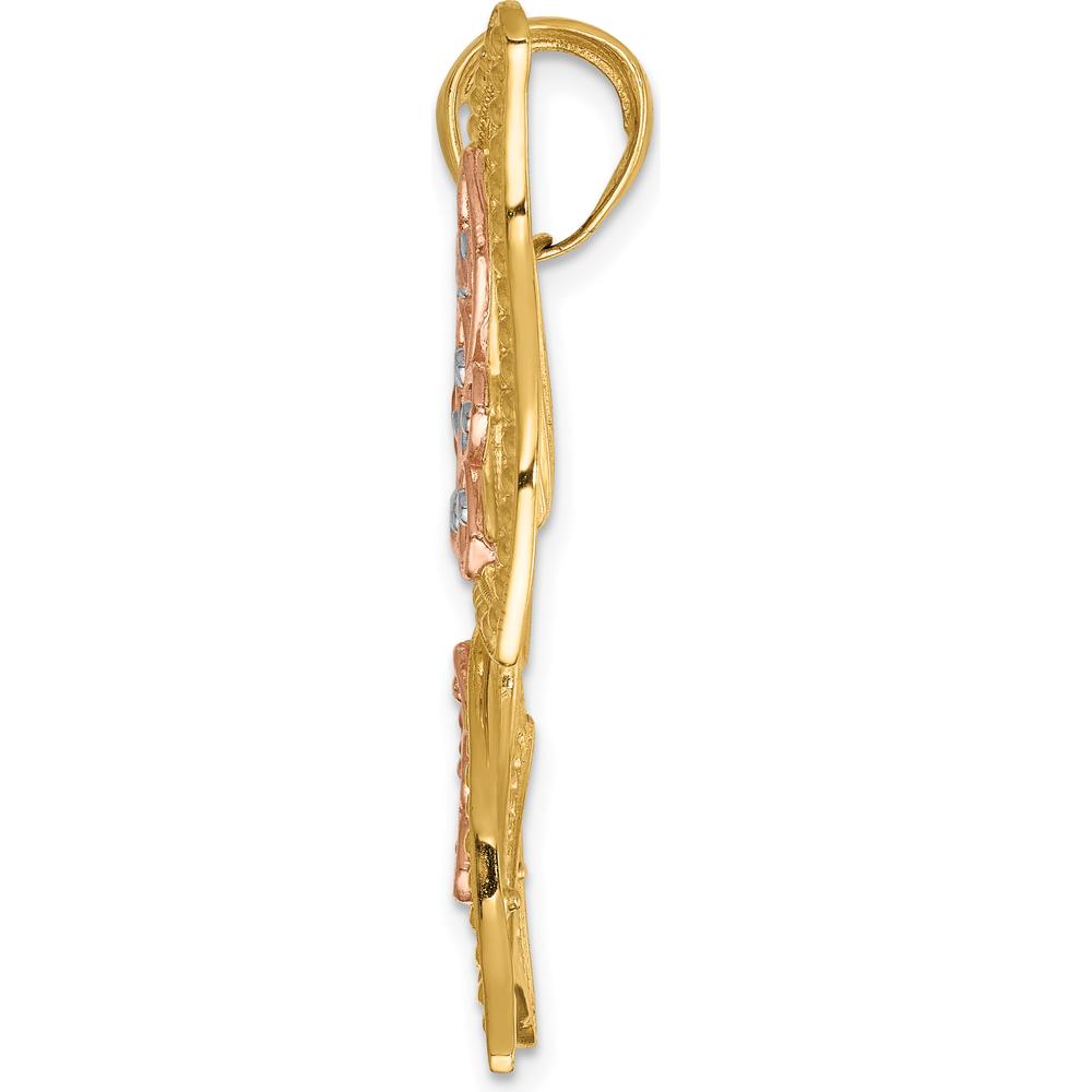 14K Two-Tone Gold Butterfly Pendant with Diamond-Cut Design - 34mm Length, 33mm Width by Oro Pregiato