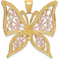 14K Two-Tone Gold Butterfly Pendant with Diamond-Cut Design - 34mm Length, 33mm Width by Oro Pregiato