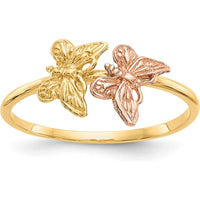 14K Two-Tone Gold Butterfly Ring - Polished Finish, Adjustable Size 5-9 by Oro Pregiato
