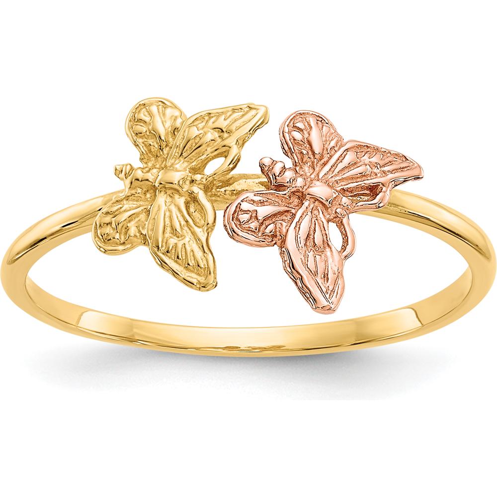 14K Two-Tone Gold Butterfly Ring - Polished Finish, Adjustable Size 5-9 by Oro Pregiato