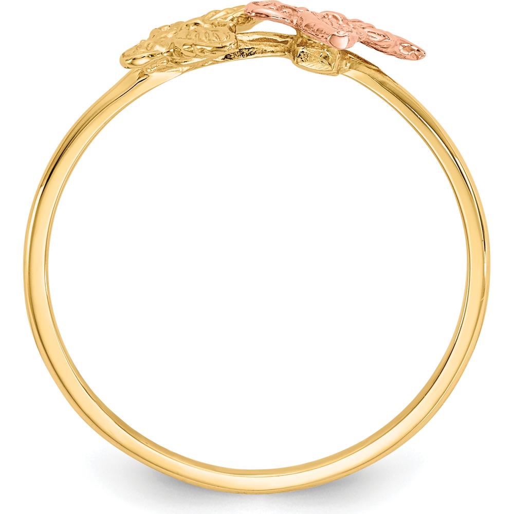 14K Two-Tone Gold Butterfly Ring - Polished Finish, Adjustable Size 5-9 by Oro Pregiato