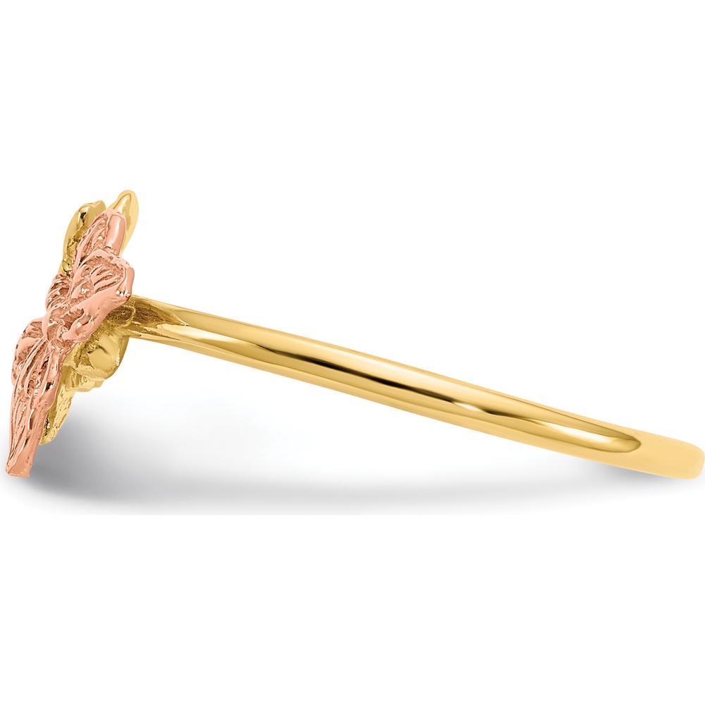 14K Two-Tone Gold Butterfly Ring - Polished Finish, Adjustable Size 5-9 by Oro Pregiato