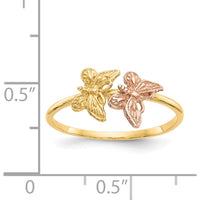 14K Two-Tone Gold Butterfly Ring - Polished Finish, Adjustable Size 5-9 by Oro Pregiato
