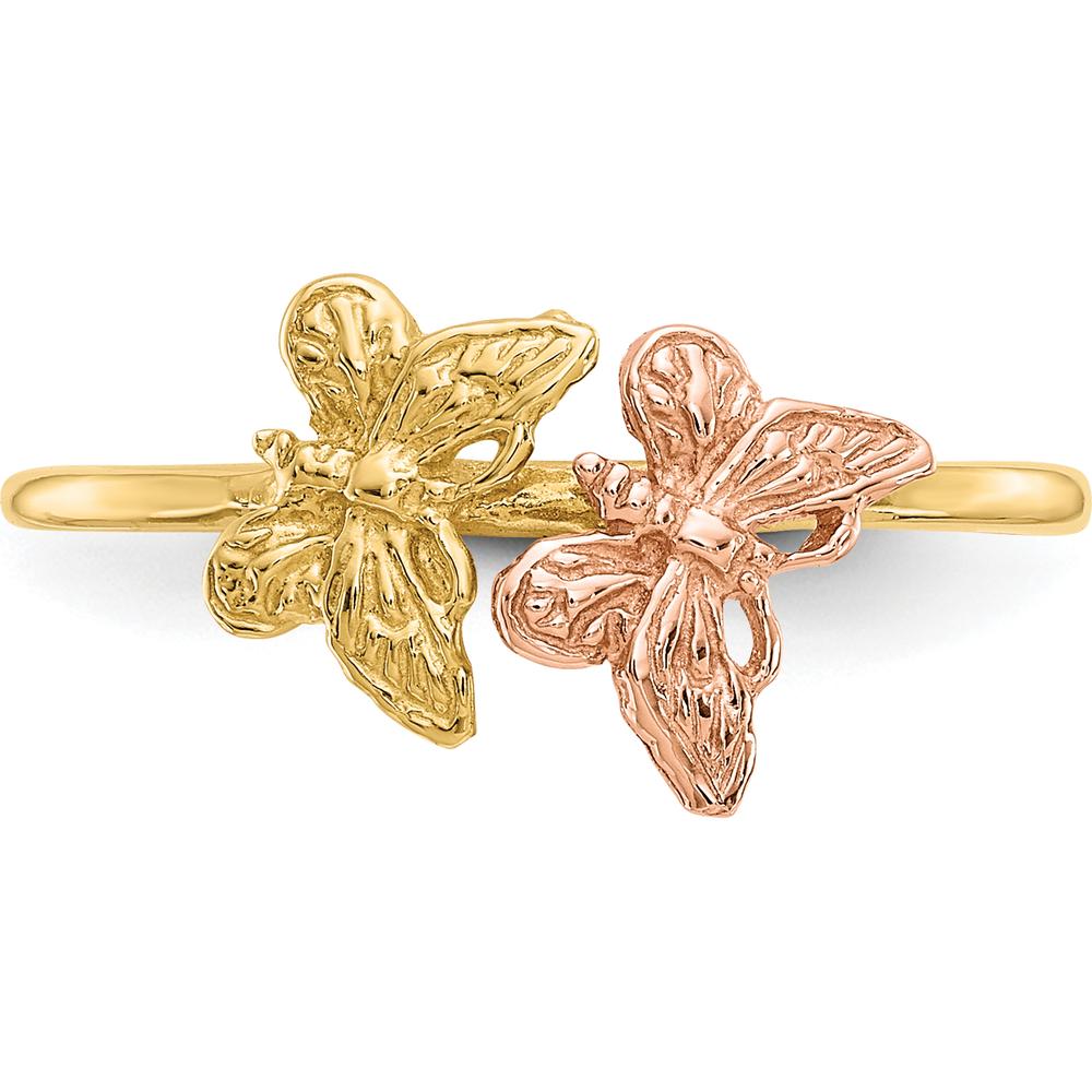 14K Two-Tone Gold Butterfly Ring - Polished Finish, Adjustable Size 5-9 by Oro Pregiato