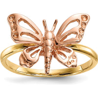 14K Two-Tone Gold Butterfly Ring with Polished Finish by 0