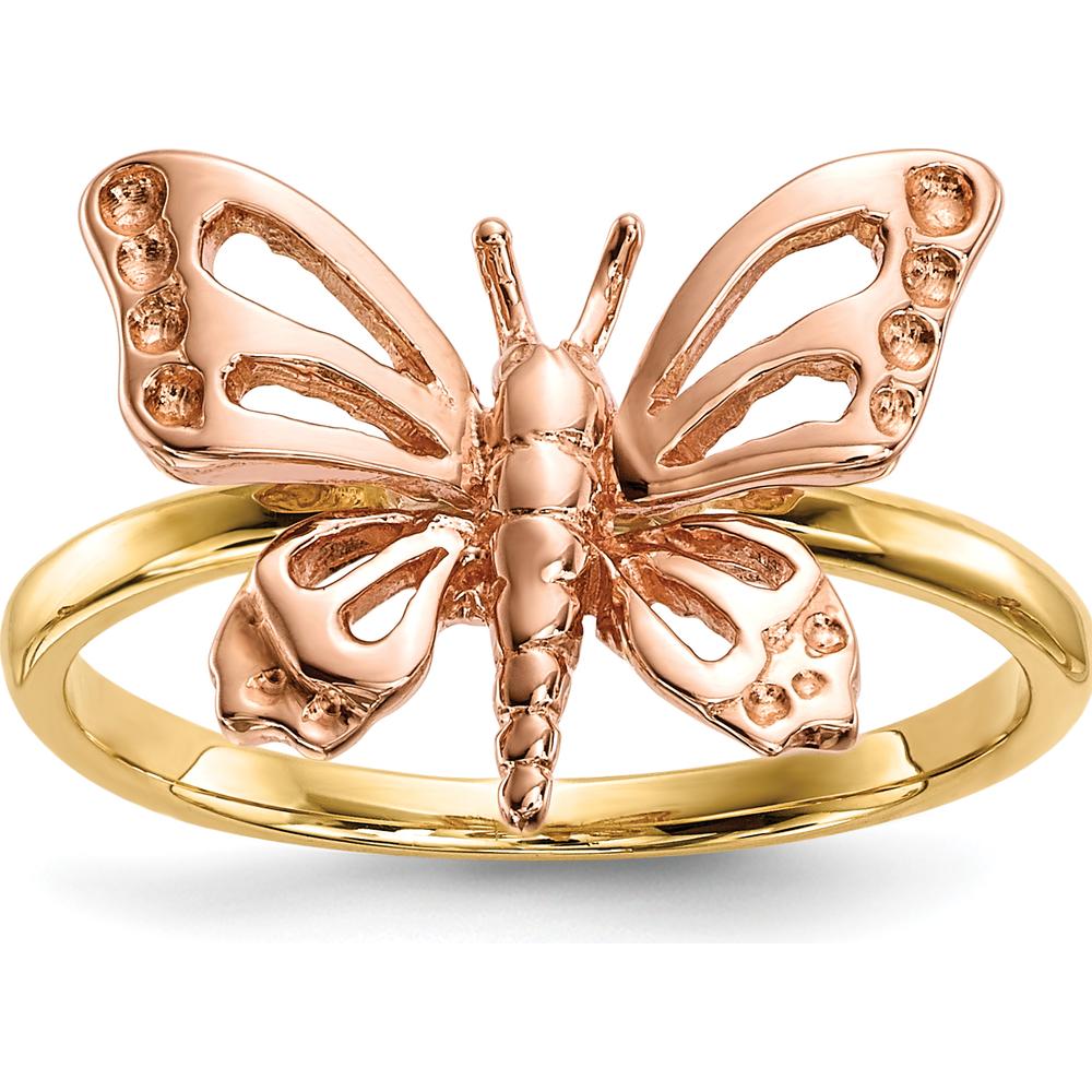 14K Two-Tone Gold Butterfly Ring with Polished Finish by 0