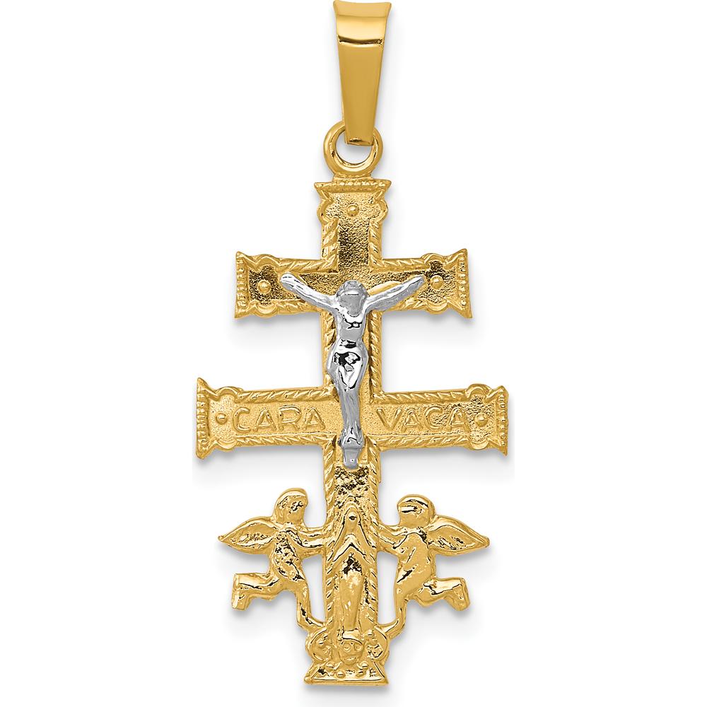 14K Two-Tone Gold Cara Vaca Crucifix Pendant - 28mm Length by Oro Pregiato