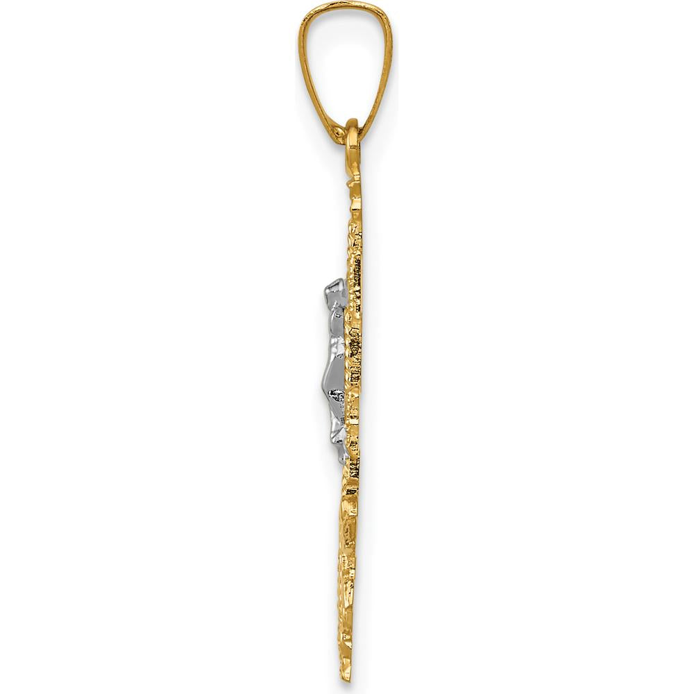 14K Two-Tone Gold Cara Vaca Crucifix Pendant - 28mm Length by Oro Pregiato
