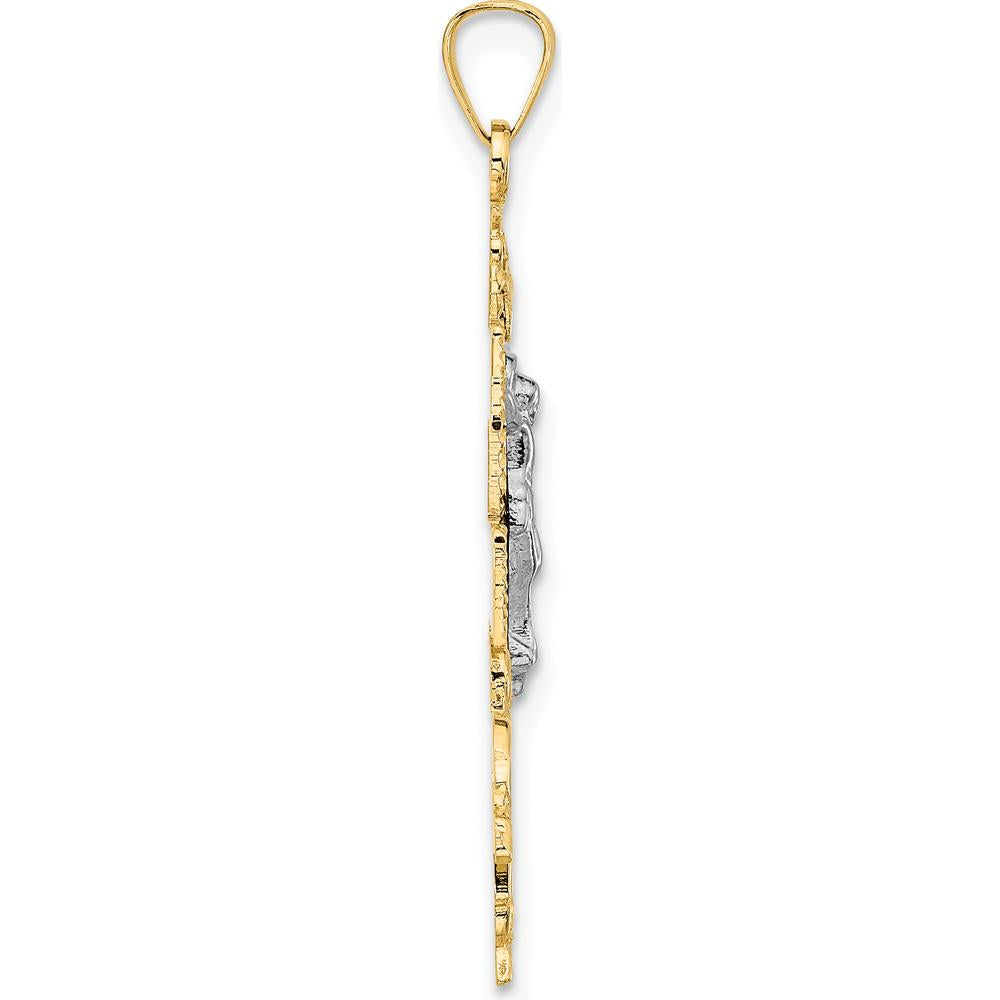 14K Two-Tone Gold Cara Vaca Crucifix Pendant - 38mm x 19mm by Oro Pregiato