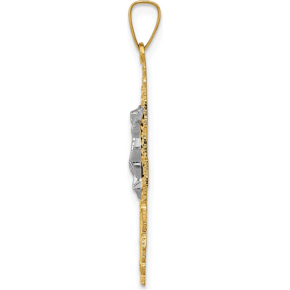 14K Two-Tone Gold Cara Vaca Crucifix Pendant with Angelic Detail by Oro Pregiato