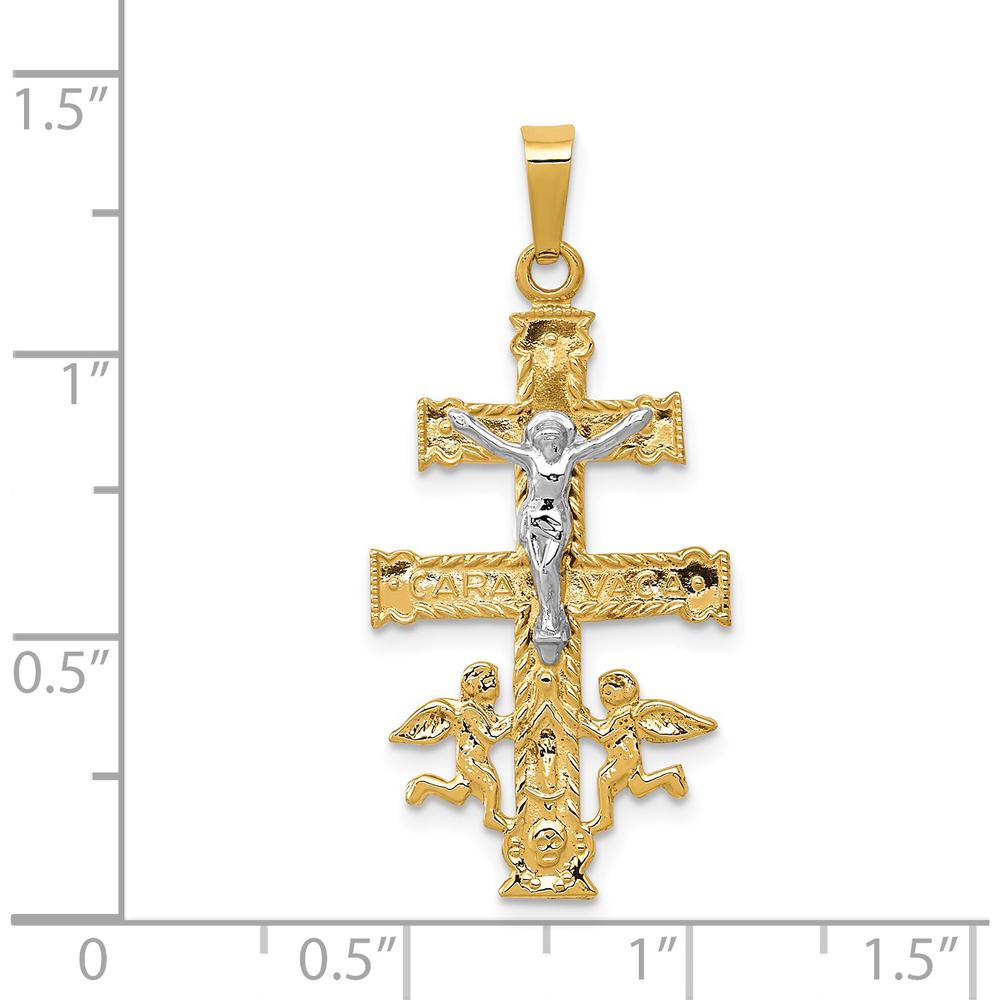 14K Two-Tone Gold Cara Vaca Crucifix Pendant with Angelic Detail by Oro Pregiato