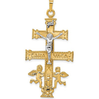 14K Two-Tone Gold Cara Vaca Crucifix Pendant with Cherub Design by Oro Pregiato