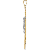 14K Two-Tone Gold Cara Vaca Crucifix Pendant with Cherub Design by Oro Pregiato