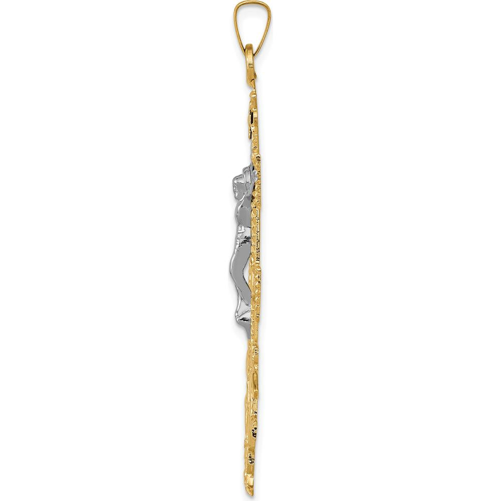 14K Two-Tone Gold Cara Vaca Crucifix Pendant with Cherub Design by Oro Pregiato